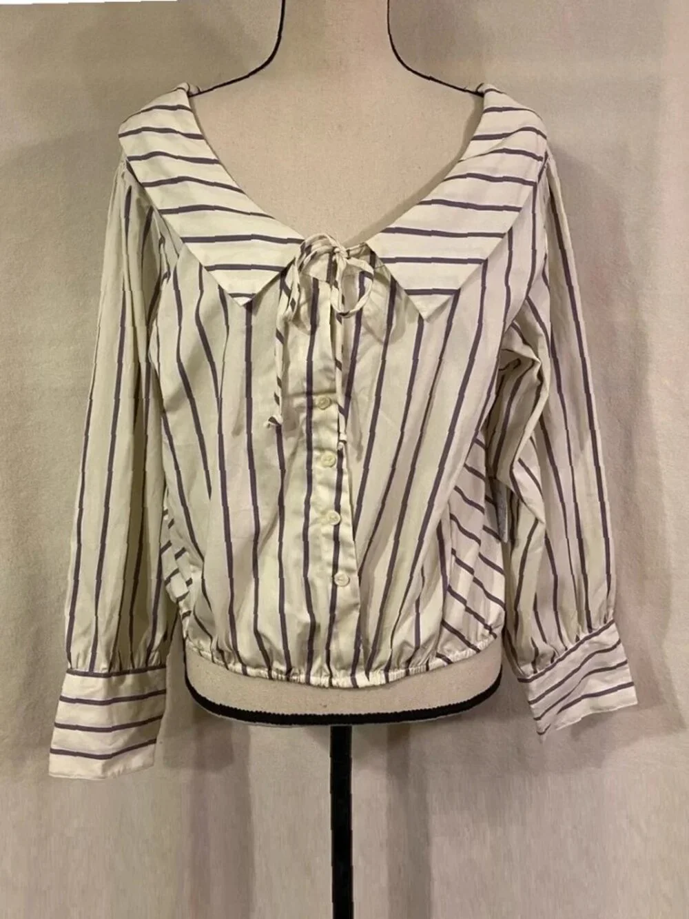 NWT Free People Lookin' for A Love ivory purple striped  button up tie top